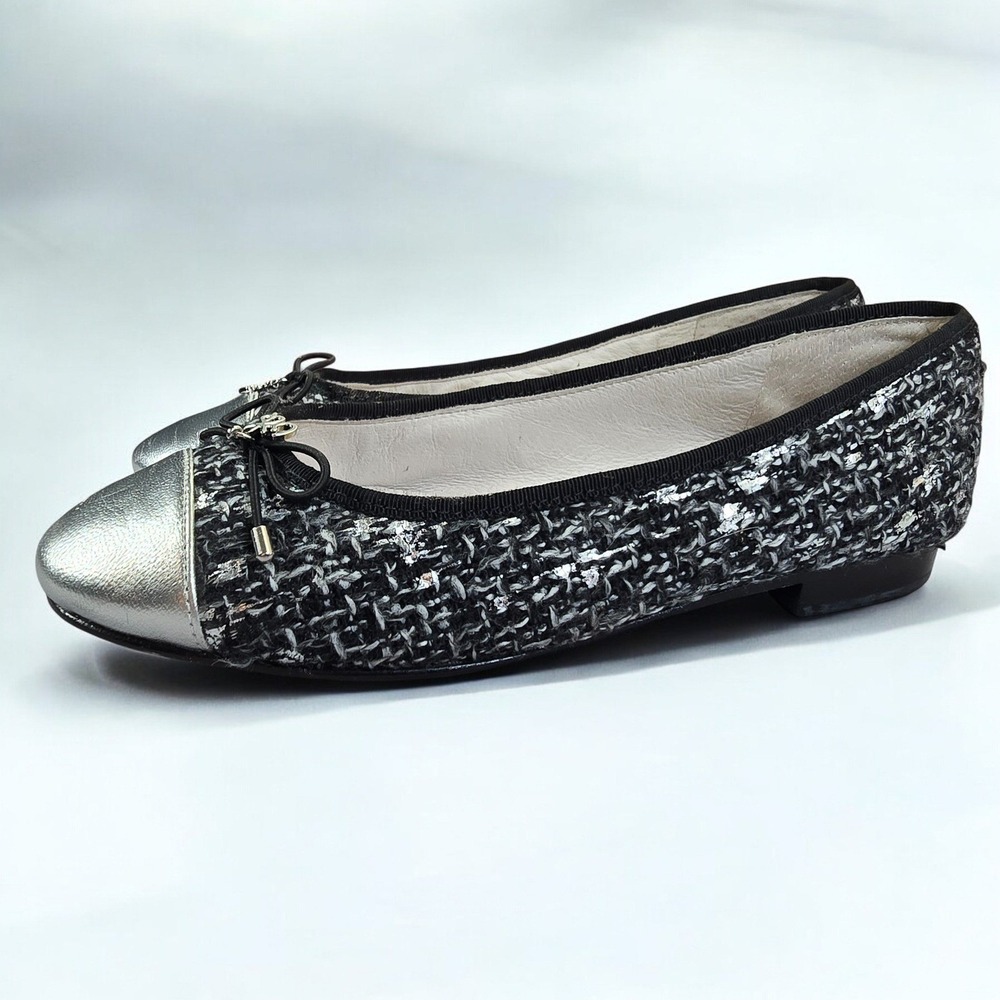 Sam Edelman Women Ballet Flats Size 6‎ Black Tweed Silver Cap Toe Leather Soles